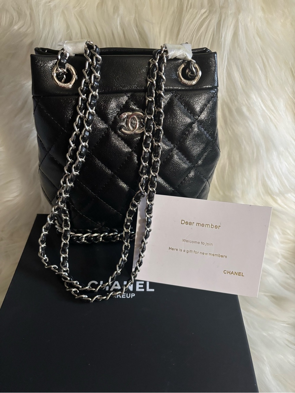 Black Beauty Quilted Shoulder Bag with Silver Chain